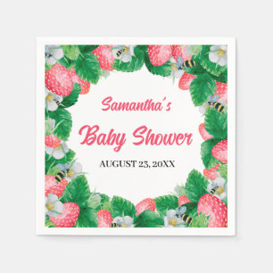 Watercolor Strawberry Berry Sweet Baby Shower Napkin