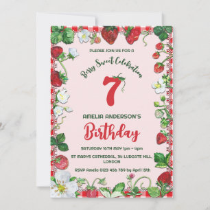 Watercolor Strawberry Berry Sweet Birthday Invitation