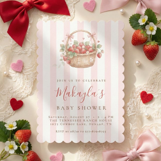Watercolor Strawberry Berry Sweet Girl Baby shower Invitation (Creator Uploaded)