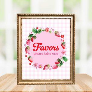 Watercolor Strawberry Birthday Party Favour Poster