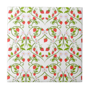 Watercolor Strawberry Blossom Pattern Ceramic Tile