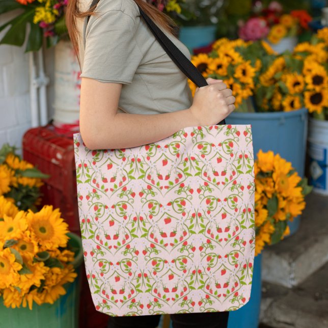 Watercolor Strawberry Blossom Pattern Tote Bag (Creator Uploaded)