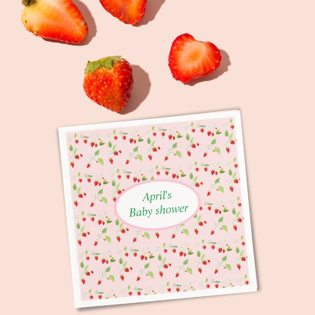 Watercolor Strawberry Blossoms Pattern Baby Shower Napkin (Creator Uploaded)