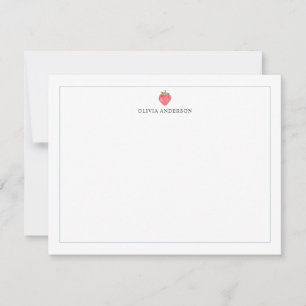 Watercolor Strawberry Blue Border Personalized Card