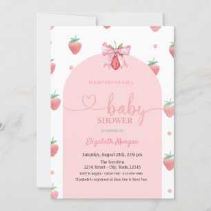 Watercolor Strawberry Bow Baby Shower  Invitation