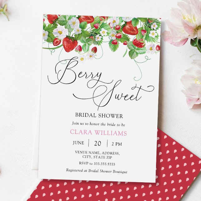 Watercolor Strawberry Bridal Shower Invitation (Creator Uploaded)