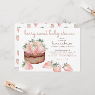 Watercolor Strawberry Cake Berry Sweet Baby Shower Invitation