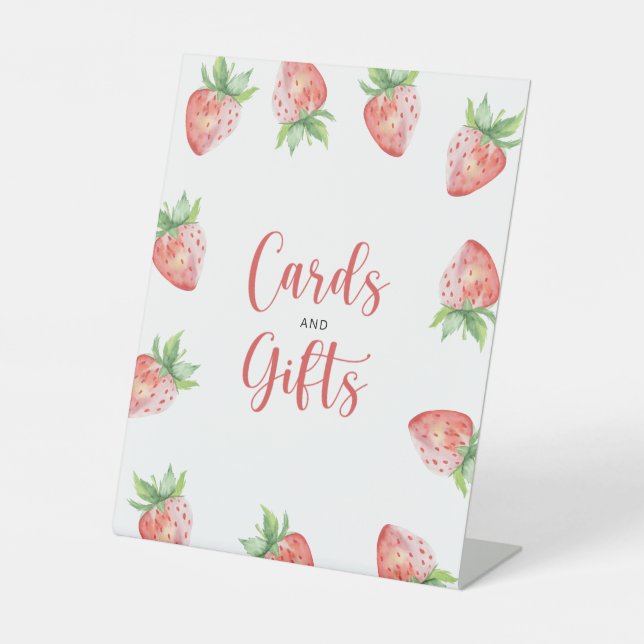 Watercolor Strawberry cards and gifts baby shower Pedestal Sign (Front)