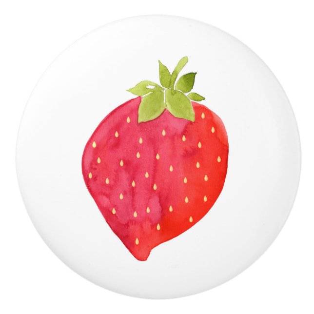 Watercolor Strawberry Ceramic Knob (Front)
