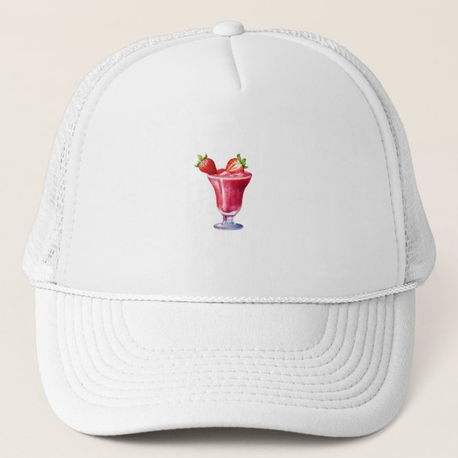 Watercolor Strawberry Cocktail Drink Trucker Hat (Front)