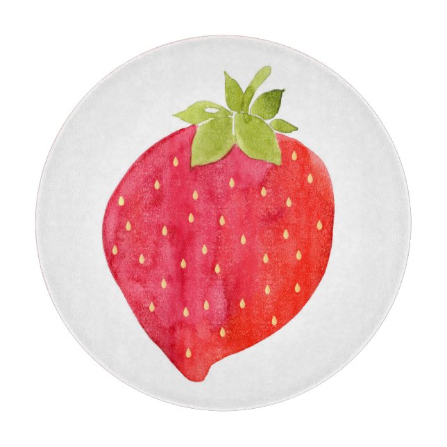 Watercolor Strawberry Cutting Board (Front)