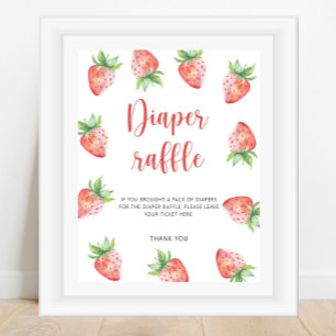 Watercolor Strawberry - diaper raffle Poster