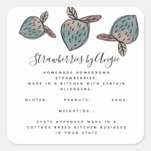 Watercolor Strawberry Doodle Pink Blue Business Square Sticker