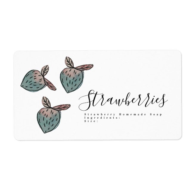 Watercolor Strawberry Doodle Pink Blue  Soap (Front)