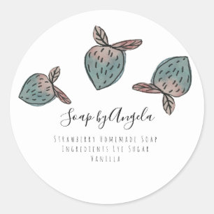 Watercolor Strawberry Doodle Pink Blue Soap Classic Round Sticker