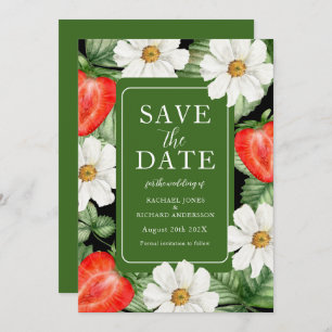 Watercolor Strawberry Floral Wedding Save The Date