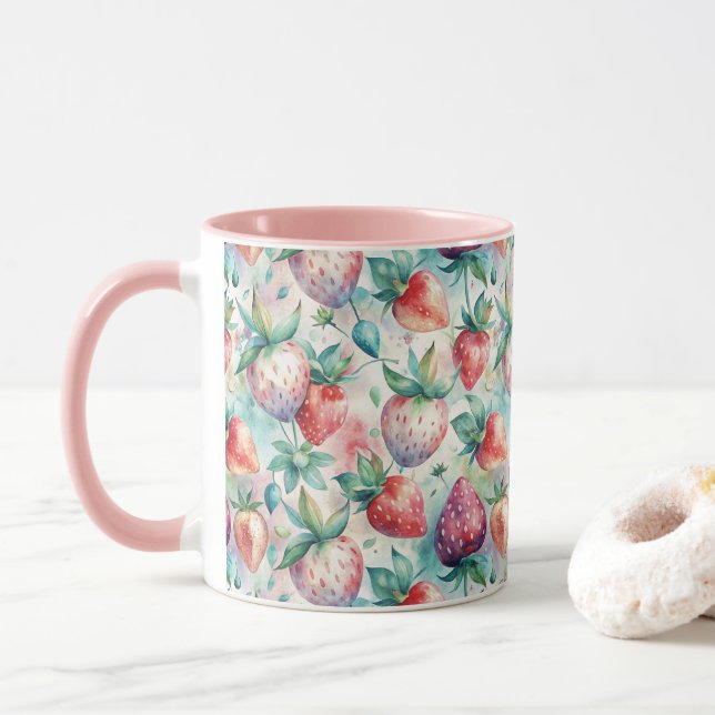 Watercolor Strawberry Mug (With Donut)