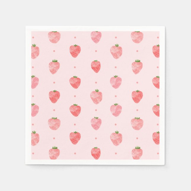 Watercolor Strawberry Napkins | Strawberry Napkins (Front)