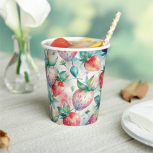 Watercolor Strawberry Paper Cups