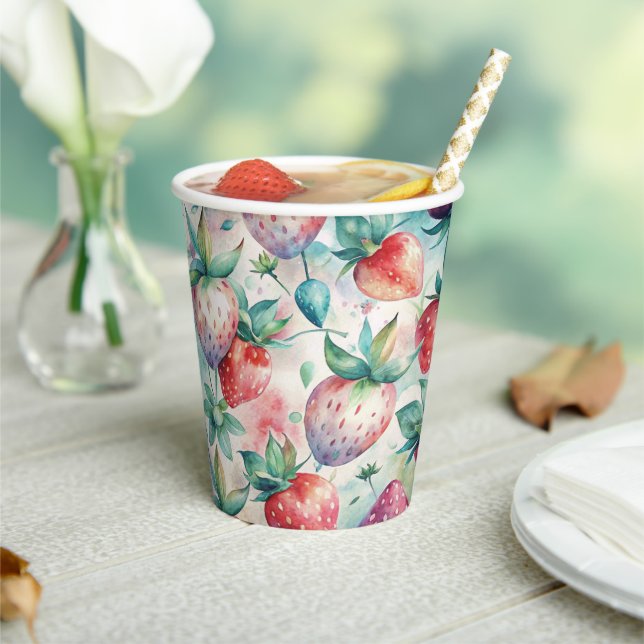 Watercolor Strawberry Paper Cups (Insitu)