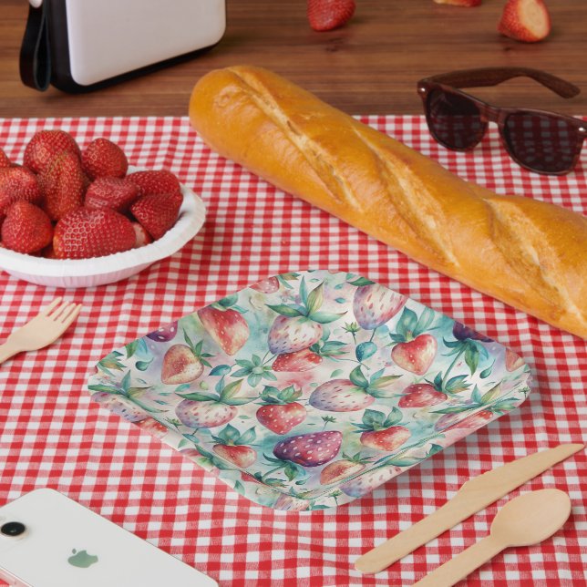 Watercolor Strawberry Paper Plate (Picnic)