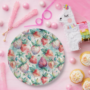 Watercolor Strawberry Paper Plate
