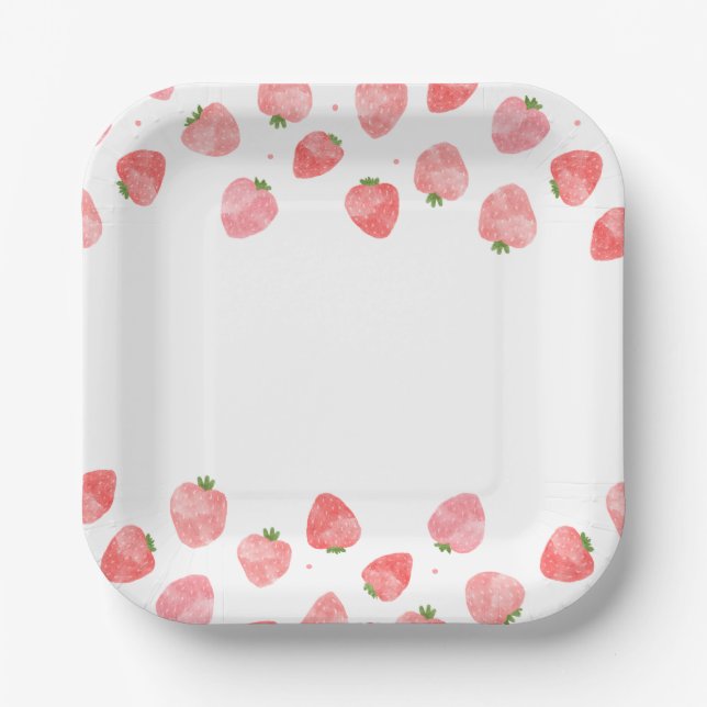 Watercolor Strawberry Paper Plates (Front)