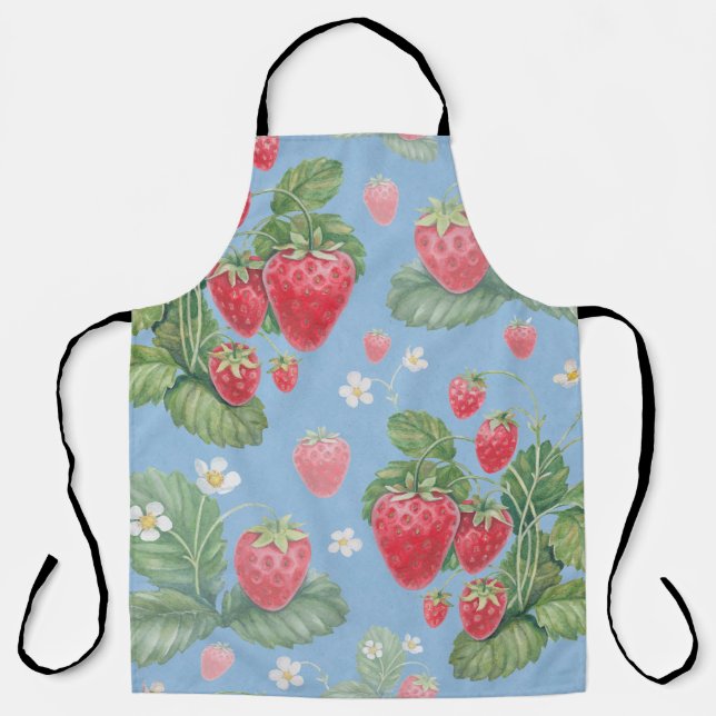 Watercolor strawberry pattern apron (Front)