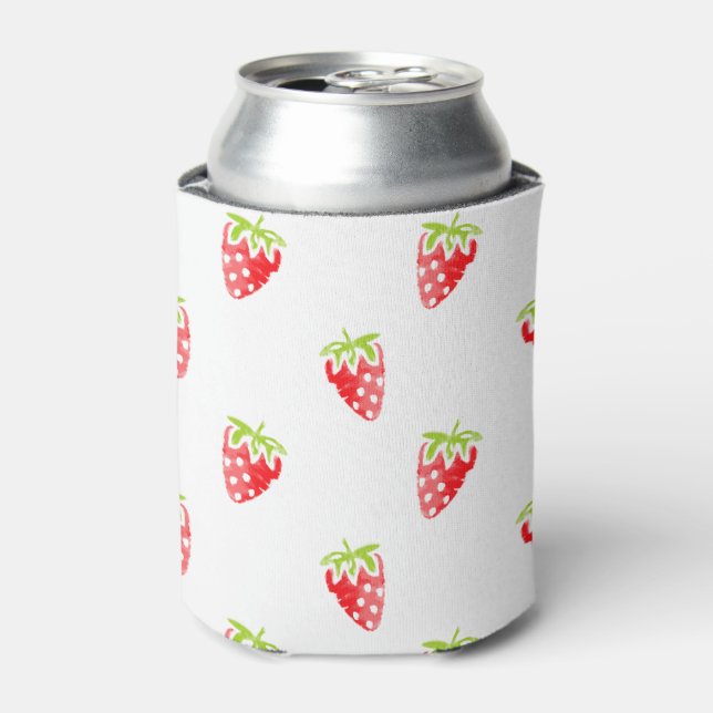 Watercolor Strawberry Pattern Can Cooler (Can Front)