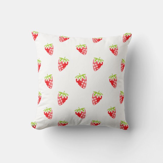 Watercolor Strawberry Pattern Cushion (Front)