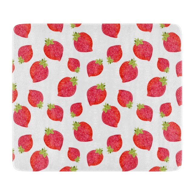 Watercolor Strawberry Pattern Cutting Board (Front)