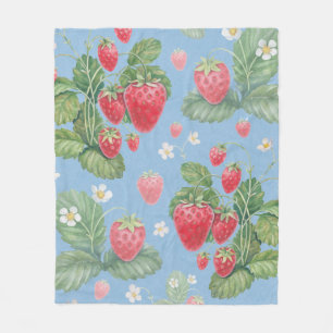 Watercolor strawberry pattern fleece blanket