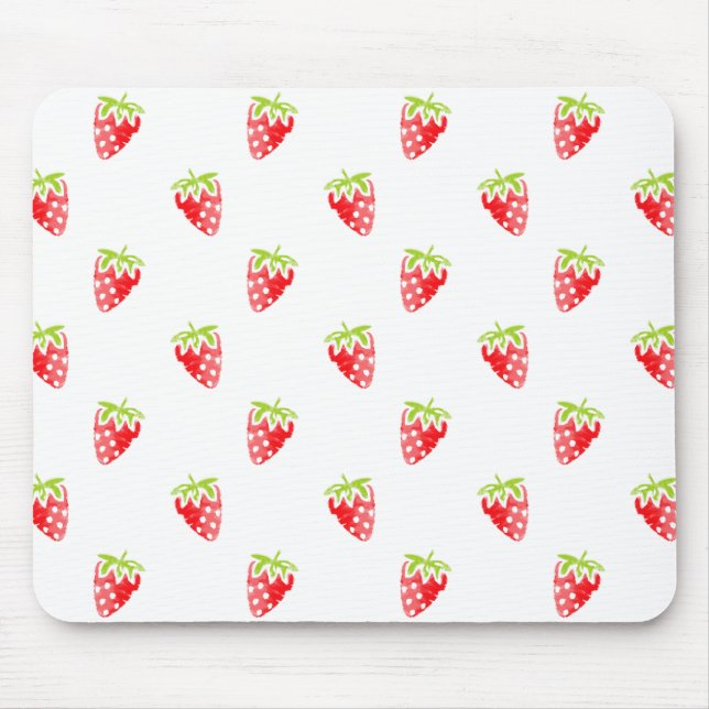 Watercolor Strawberry Pattern Mouse Pad (Front)