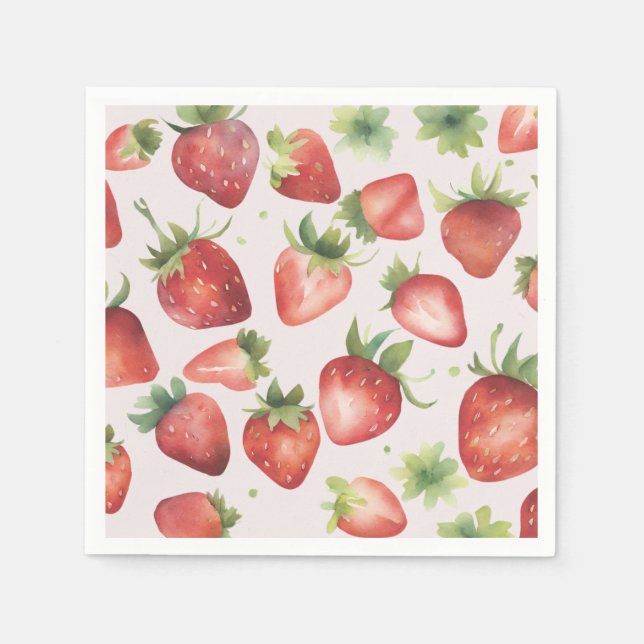 Watercolor Strawberry Pattern   Napkin (Front)