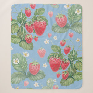 Watercolor strawberry pattern sherpa blanket