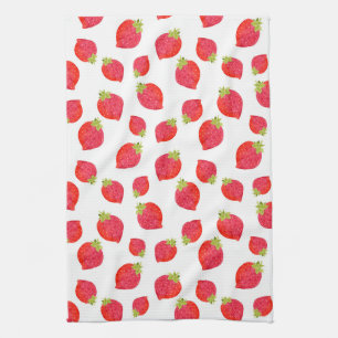 Watercolor Strawberry Pattern Tea Towel