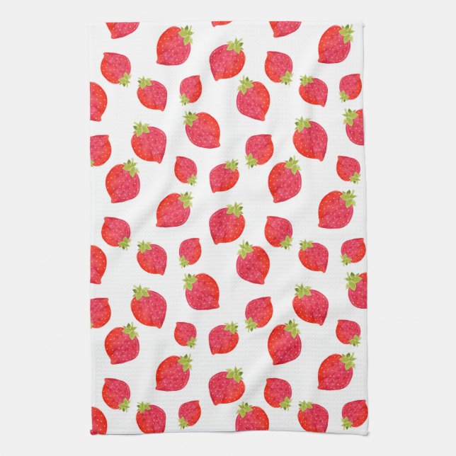 Watercolor Strawberry Pattern Tea Towel (Vertical)