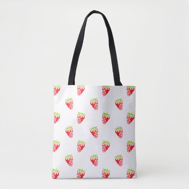 Watercolor Strawberry Pattern Tote Bag (Front)