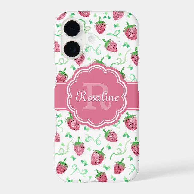 Watercolor Strawberry Pattern with Monogram (Back)