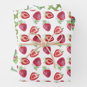 Watercolor Strawberry Pattern Wrapping Paper Sheet