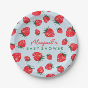 Watercolor Strawberry Personalised Baby Shower Paper Plate
