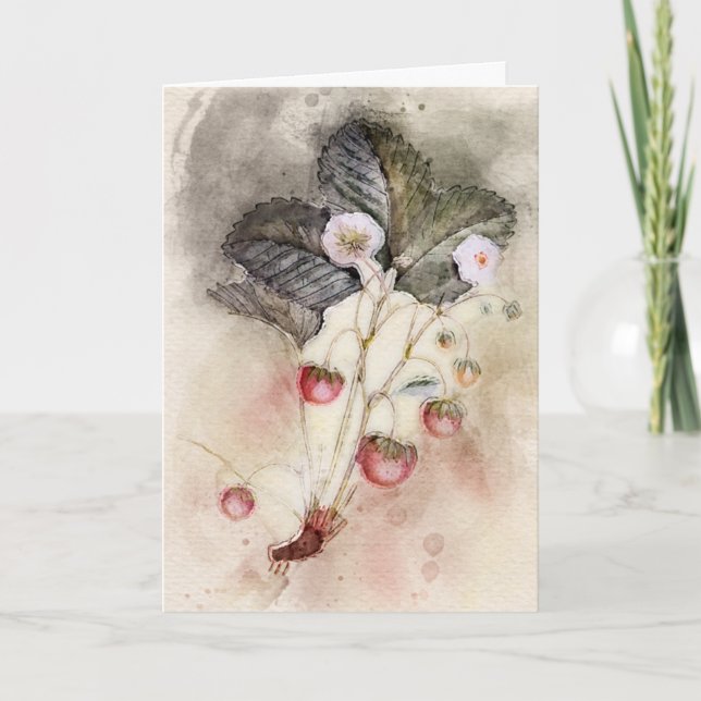 Watercolor Strawberry Plant Mother's Day Card (Front)