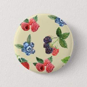 Watercolor Strawberry Raspberry Currant Pattern 6 Cm Round Badge