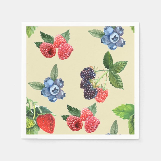 Watercolor Strawberry Raspberry Currant Pattern Napkin (Front)