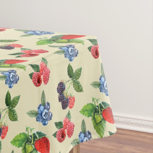 Watercolor Strawberry Raspberry Currant Pattern Tablecloth (In Situ)