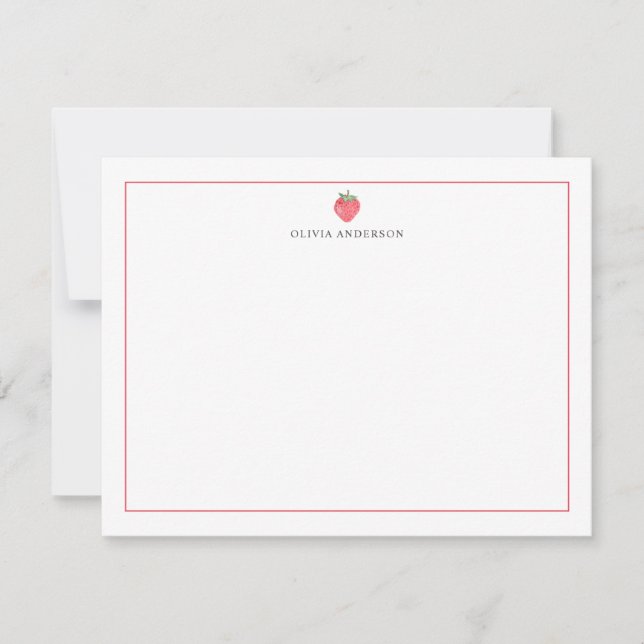 Watercolor Strawberry Red Border Personalized Card (Front)