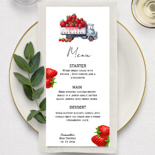 Watercolor Strawberry Rustic baby shower Menu