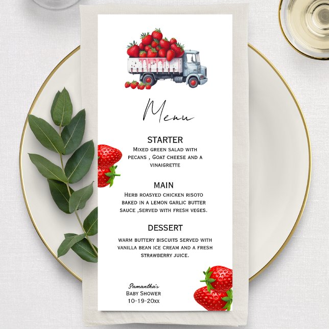Watercolor Strawberry Rustic baby shower Menu (Creator Uploaded)