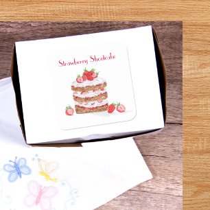 Watercolor Strawberry Shortcake Square Sticker