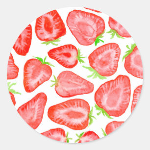Watercolor strawberry slices pattern classic round sticker